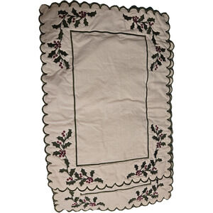 St. Nicholas Square Christmas Holly Embroidered Scalloped Placemats Set of 2